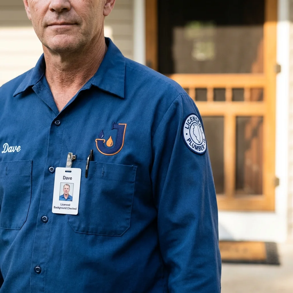 Licensed plumber showing ID badge in Saint Paul, MN