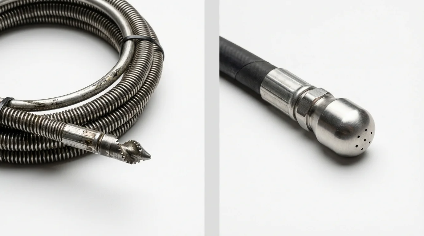 Drain snake cable and hydro jetting nozzle used for drain cleaning in Saint Paul, MN