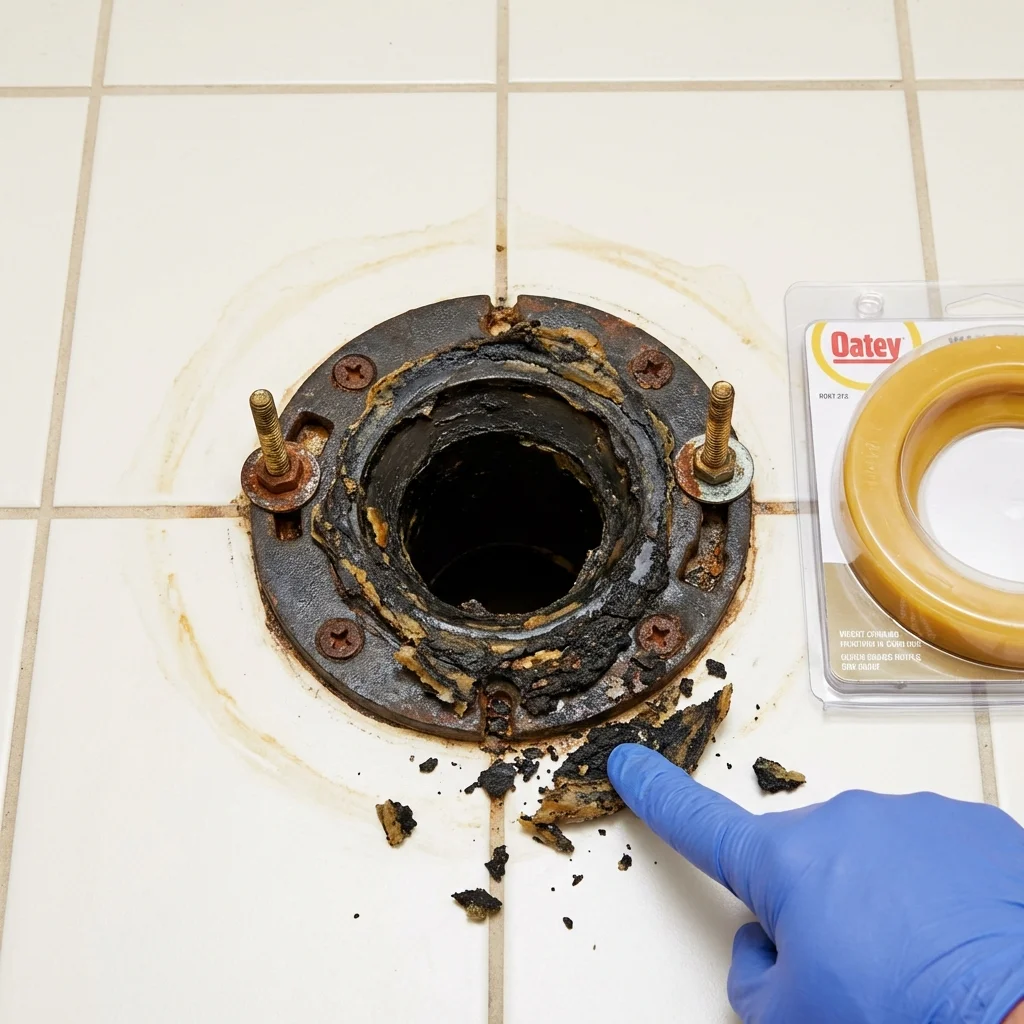 Failed wax ring showing water seepage at the base of a toilet in a Saint Paul, MN home